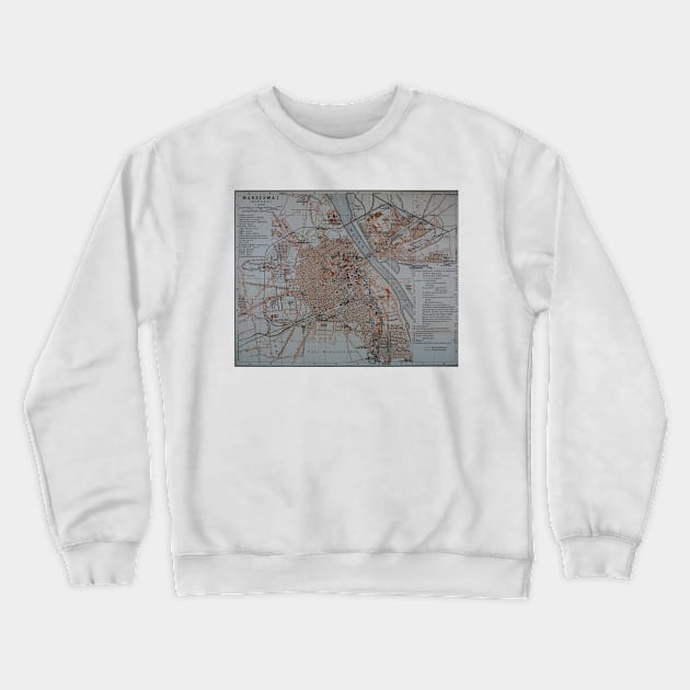 Vintage Map of Warsaw Poland (1914) Crewneck Sweatshirt by Bravuramedia